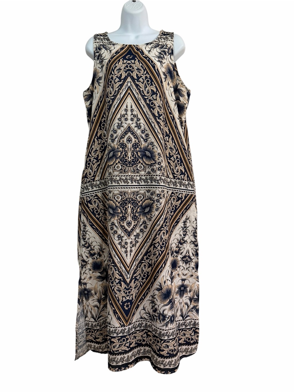 Francesca Bettini Brown Sleeveless Maxi Long Dress Size XL Linen-blend Summer